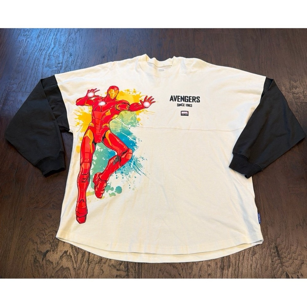 Marvel Avengers Spirit Jersey Shirt Mens M Beige Oversized Iron Man Long Sleeve